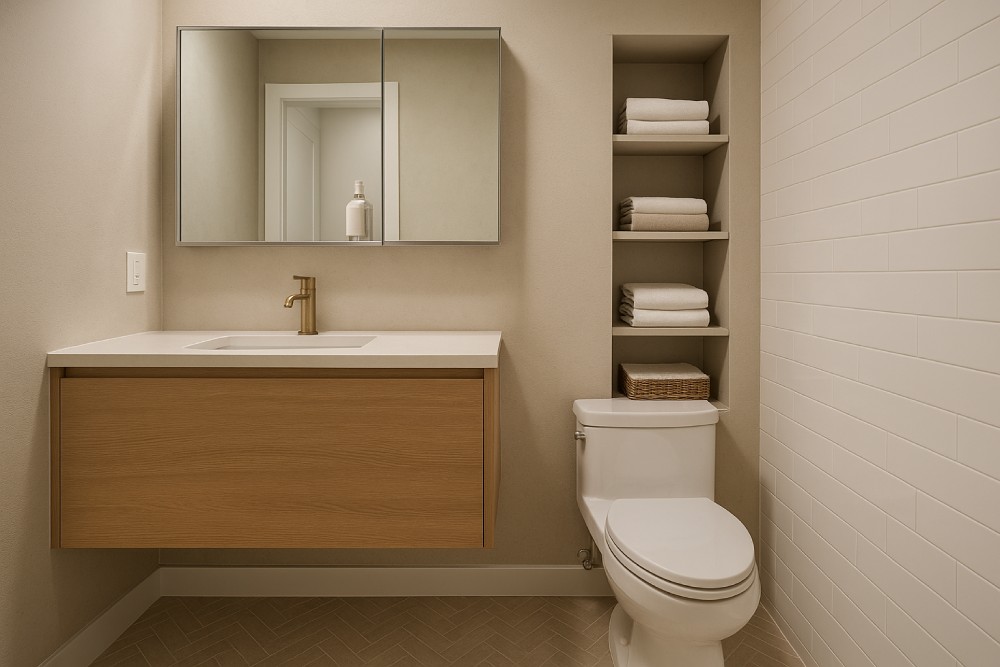 Small Bathroom Design Idea #3 - Build Custom Storage that Disappears Into the Walls