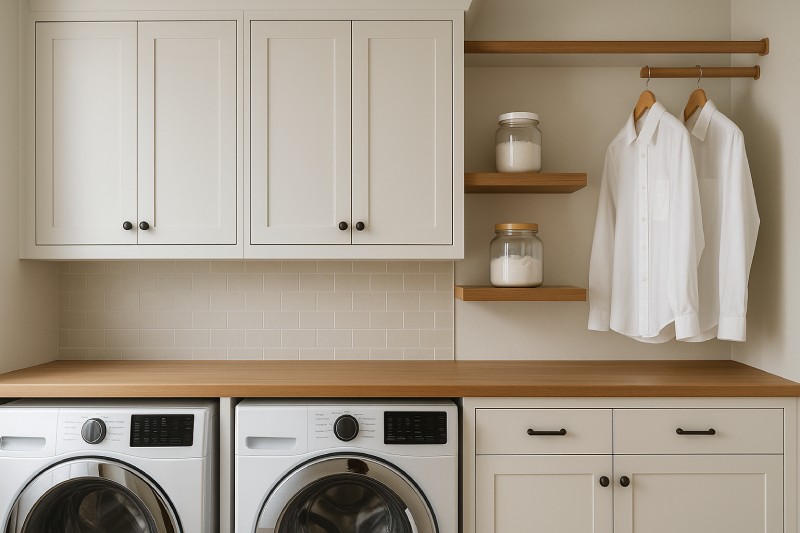 Mix of Closed Storage, Open Shelves, and Hanging Rods