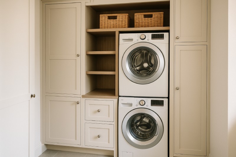 Stackable Washers and Dryers with Built-In Storage