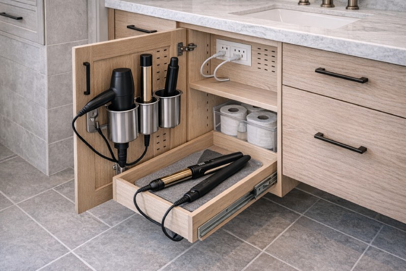 Hack 7: Dedicated Cabinets for Hair Tools and Electronics