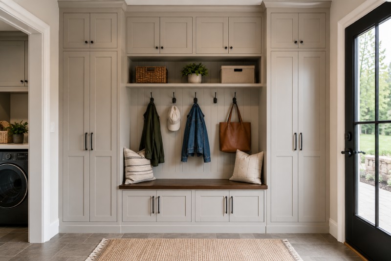 Closed Entryway Cabinets For A Cleaner Look