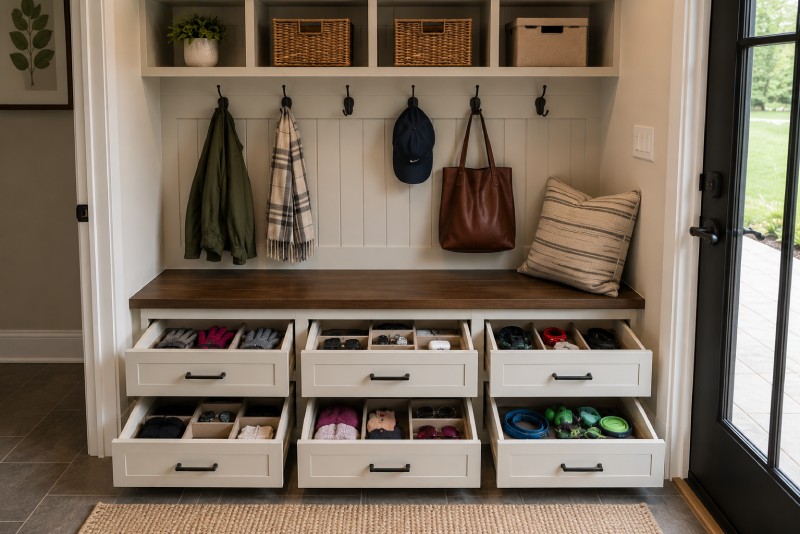 Mudroom Drawers For Small Item Storage