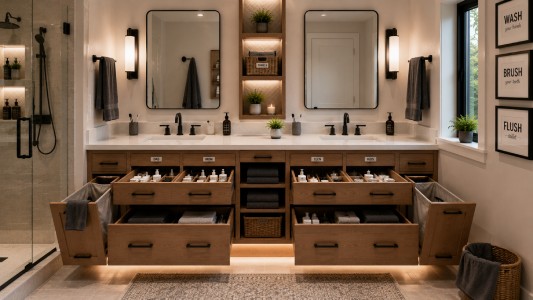 Multi Functional Family Bathroom Storage Layouts