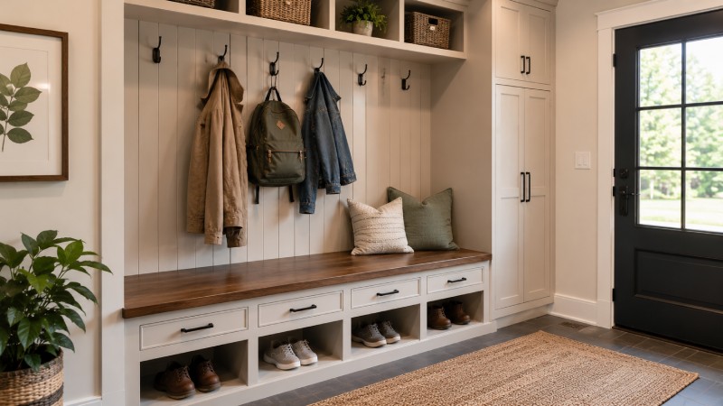 A Mudroom Bench With Storage