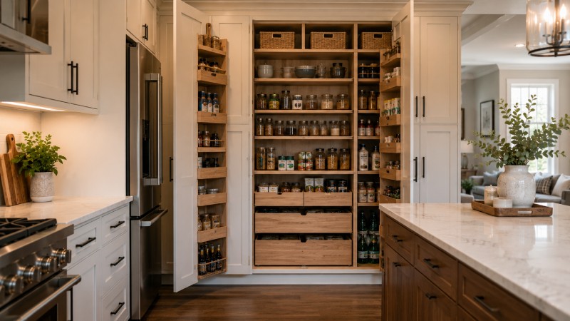 Pantry wall, pantry cabinet, or scattered food storage