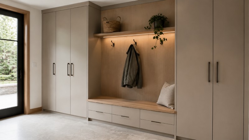 Choose Modern Mudroom Cabinets With Quiet Lines and Warm Materials