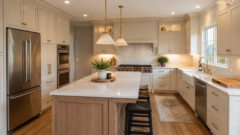 Coordinate Cabinets With Counters, Appliances, and Lighting